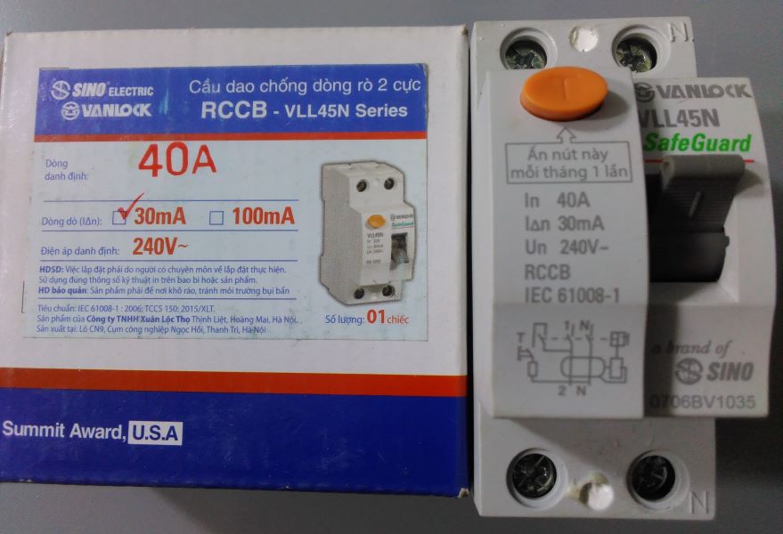 Cb chống giật sino vanlock vll45n - 2 cực 32a/40a cb sino giá rẻ npp.