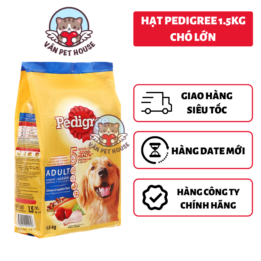 [Đủ Vị] Hạt khô cho chó Pedigree bao 1.5kg giúp xương chắc khỏe bổ sung canxi, omega