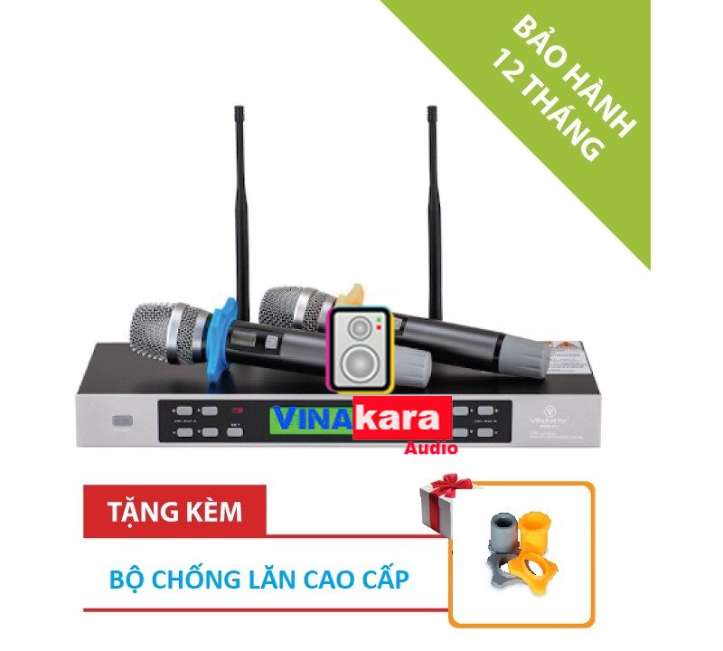 Micro không dây vinaktv s500 pro, 2 micro không dây uhf hát hay, đổi tần số không trùng sóng, tiếng micro sáng, hát nhẹ, ấm - hàng chính hãng
