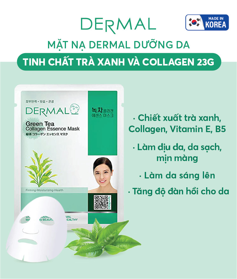 Mặt nạ Dermal dưỡng da tinh chất trà xanh
