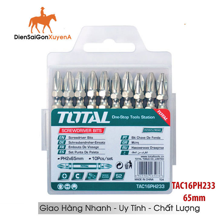 Bộ 10 mũi 2 đầu vít ph2+ph2 65mm total tac16ph233