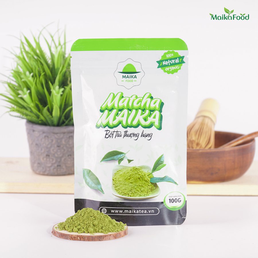 [Organic] Bột Matcha Nguyên Chất - Bột Trà Xanh Maika Food Túi 100gr - Dùng Làm Nguyên Liệu Pha Chế, Làm Bánh, Làm Đẹp