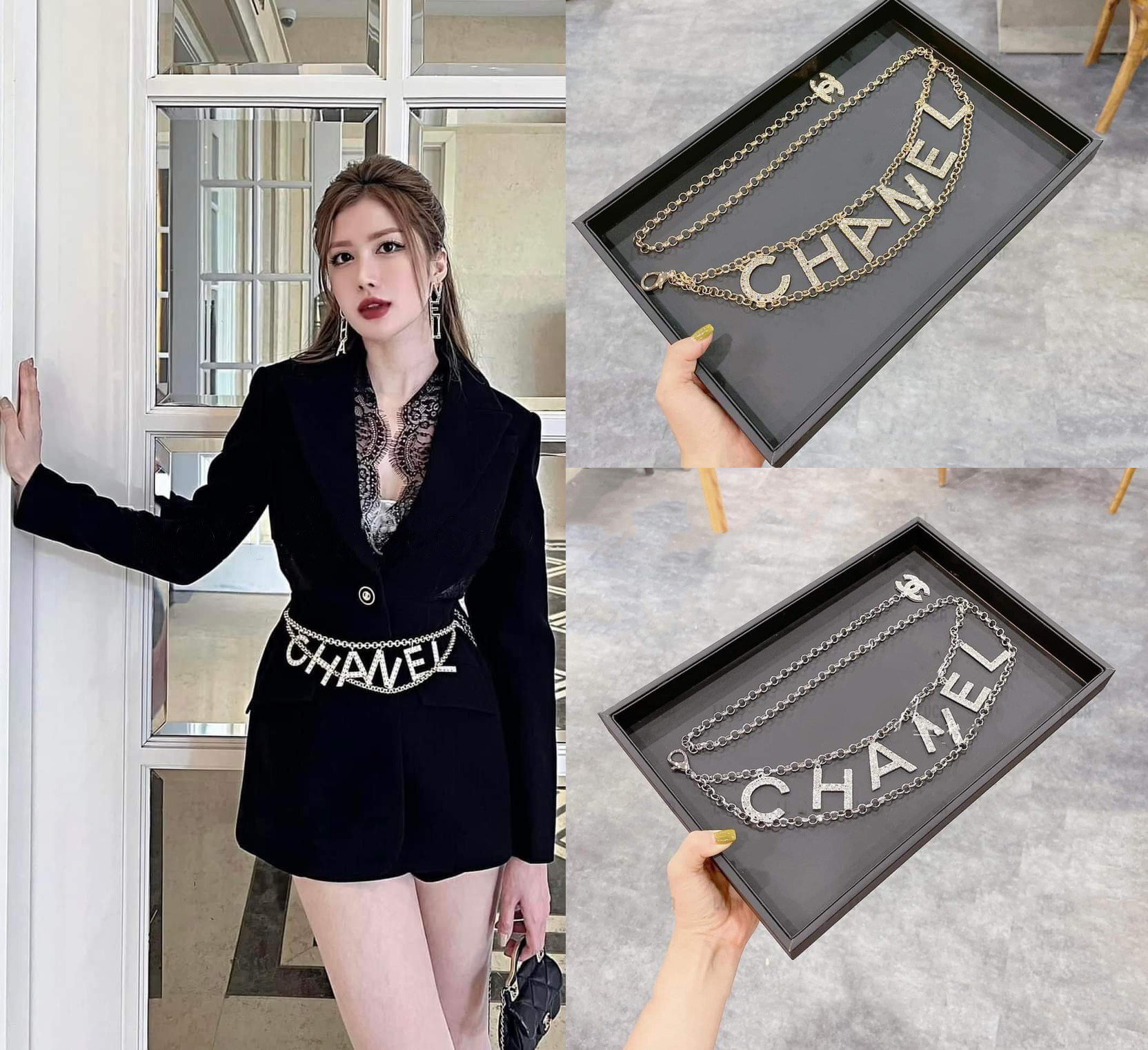 Đai váy thắt lưng - belt xích dây kép chữ chan rời dv31