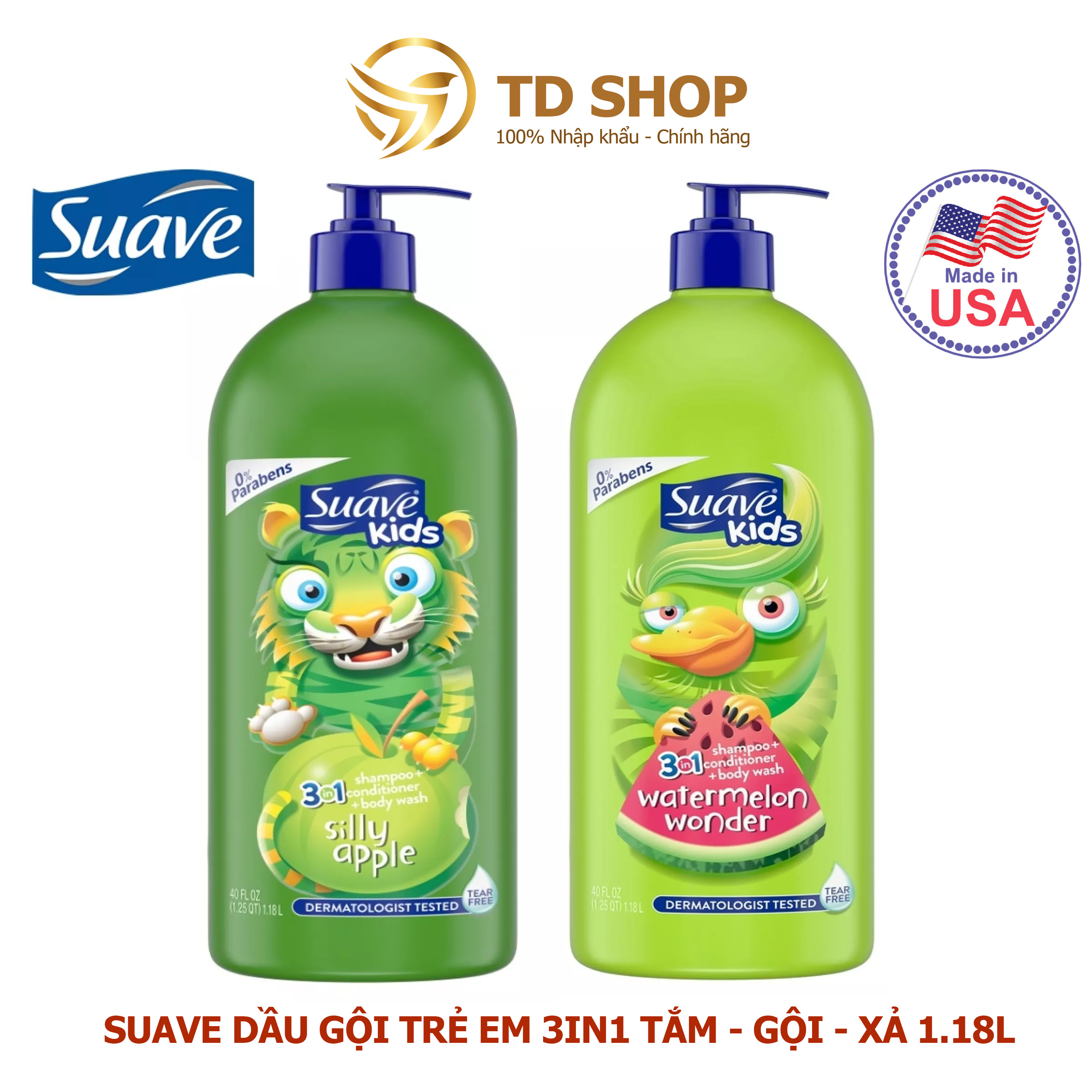 Sữa tắm gội xả 3 in 1 suave kids 1.18l với 2 mùi trái cây - td shop