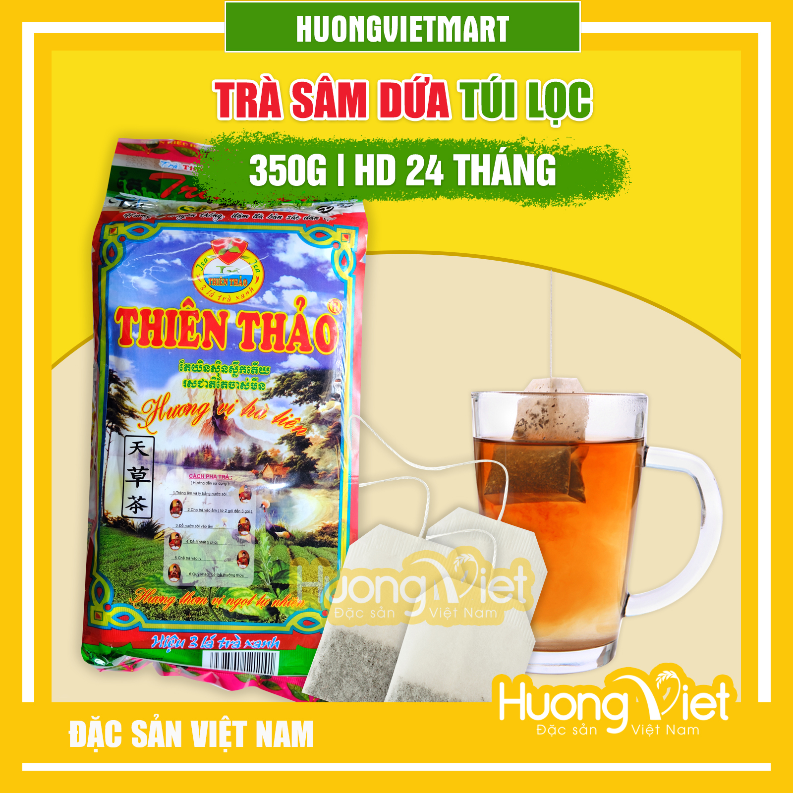 Trà sâm dứa túi lọc Thiên Thảo trà túi lọc Đà lạt chuyên dùng pha trà đá hương vị trà tiên 350g
