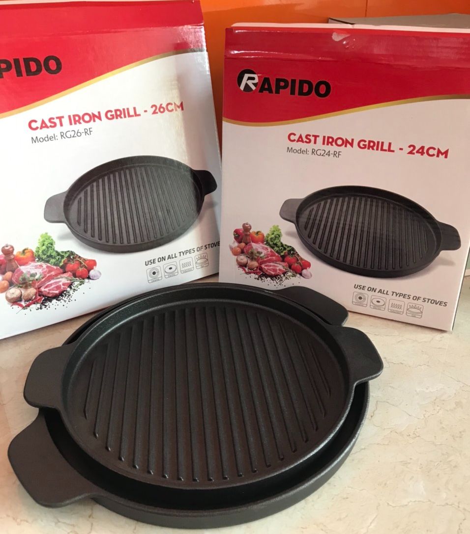 Chảo gang nướng - Chảo nướng Gia Đình - Chảo nướng gang Rapido RG24-RF 24cm tròn thách thức mọi loại bếp , siêu bền với thời gian . Bảo hành chính hãng