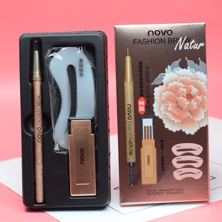 Bộ chì kẻ mày novo gồm 3 khuôn vẽ chân mày và 3 ruột chì thay thế tiện lợi