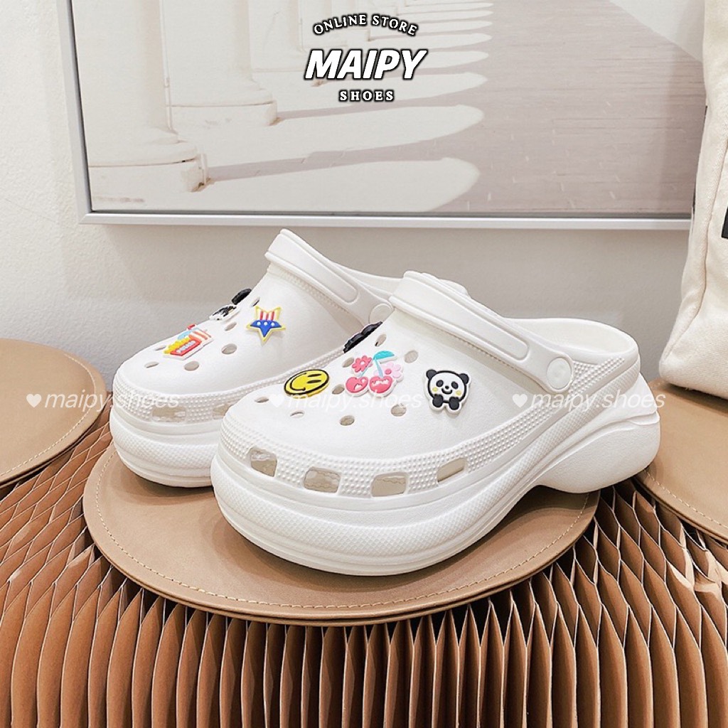 Dép cross trắng, sục y tá nữ đế đúc độn 7cm tăng chiều cao TẶNG KÈM 08 Jib/Sticker dễ thương êm chân