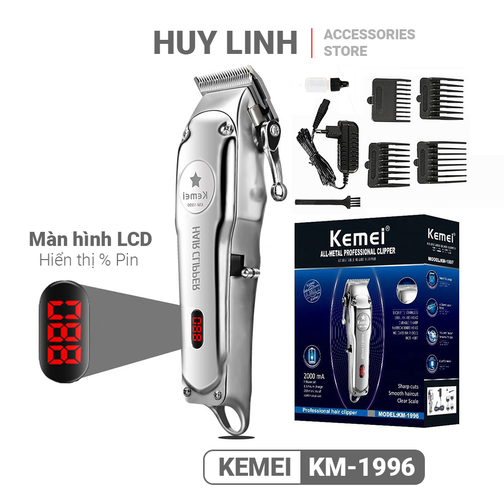 Tông đơ cắt tóc chuyên nghiệp Kemei KM-1996 - Có màn hình LED hiển thị