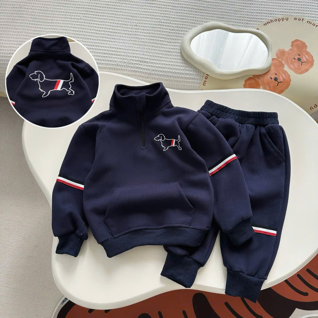 Becool Dog Printed Cotton Fleece Set for Children, Autumn-Winter Set for Children from 10-27Kg-Binbon Kids - 2