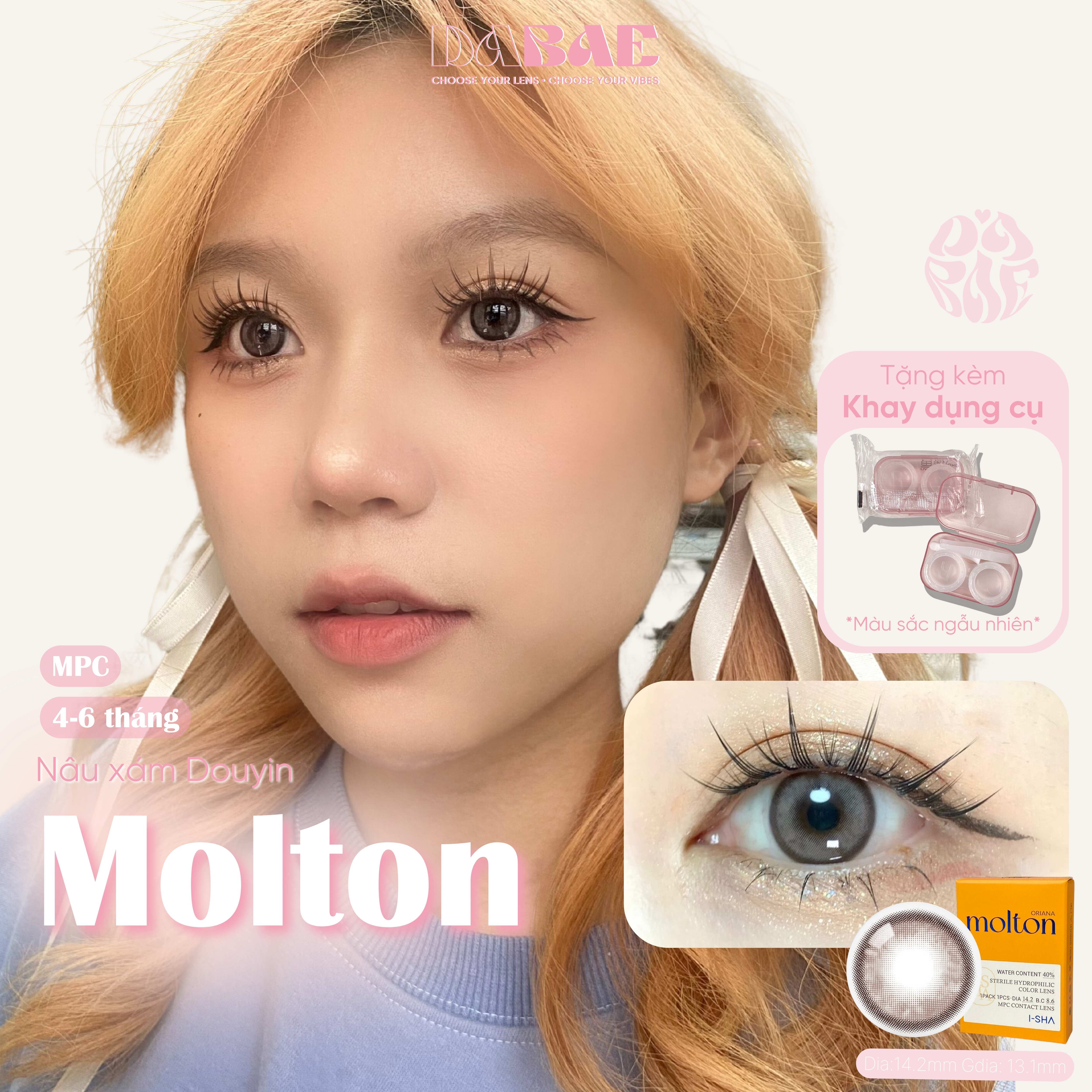 Kính áp tròng MOLTON ASH BROWN lens cận màu nâu xám tự nhiên giãn nhẹ hãng Isha