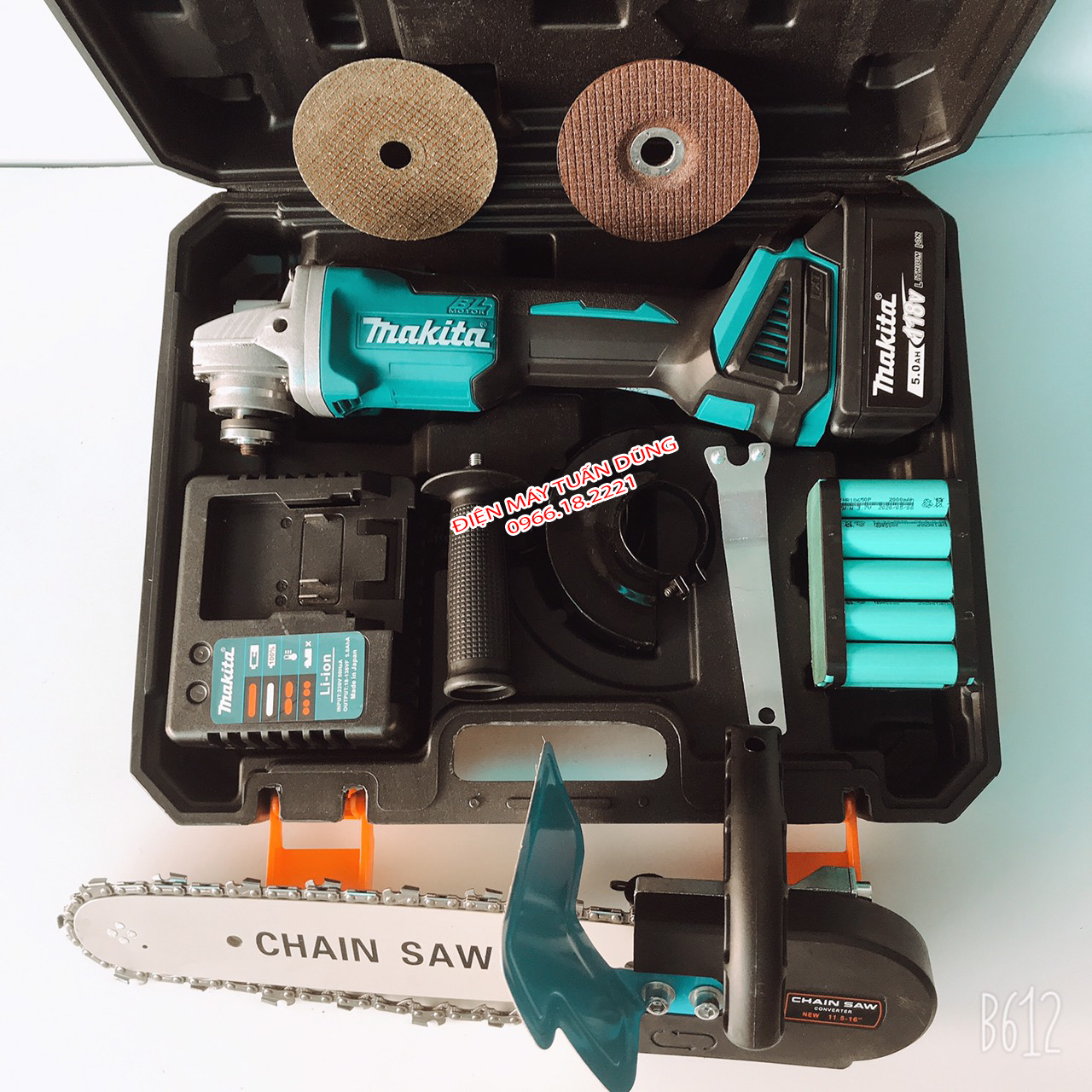 Máy mài pin Makita 118v, 2 pin 20000mAh, 3 tốc độ, không chổi than, tặng lưỡi cưa gỗ và đá mài, đá cắt