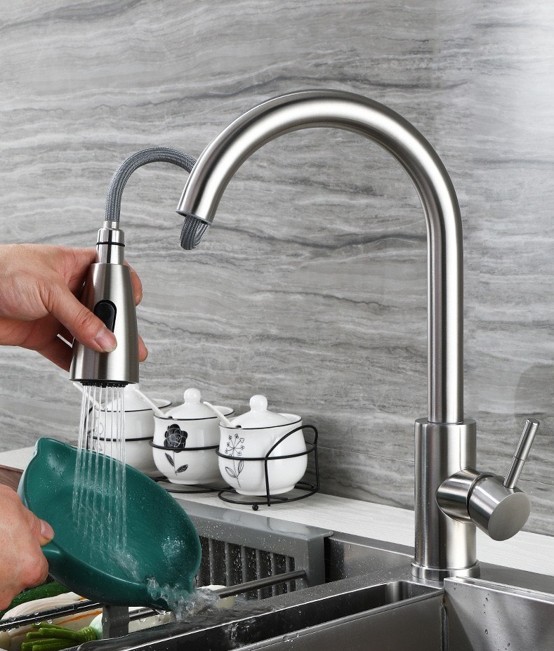 [KÈM ẢNH THỰC TẾ] Vòi rửa bát nóng lạnh rút dây gắn chậu Inox 304 ROYAL KING- BH 12 Tháng