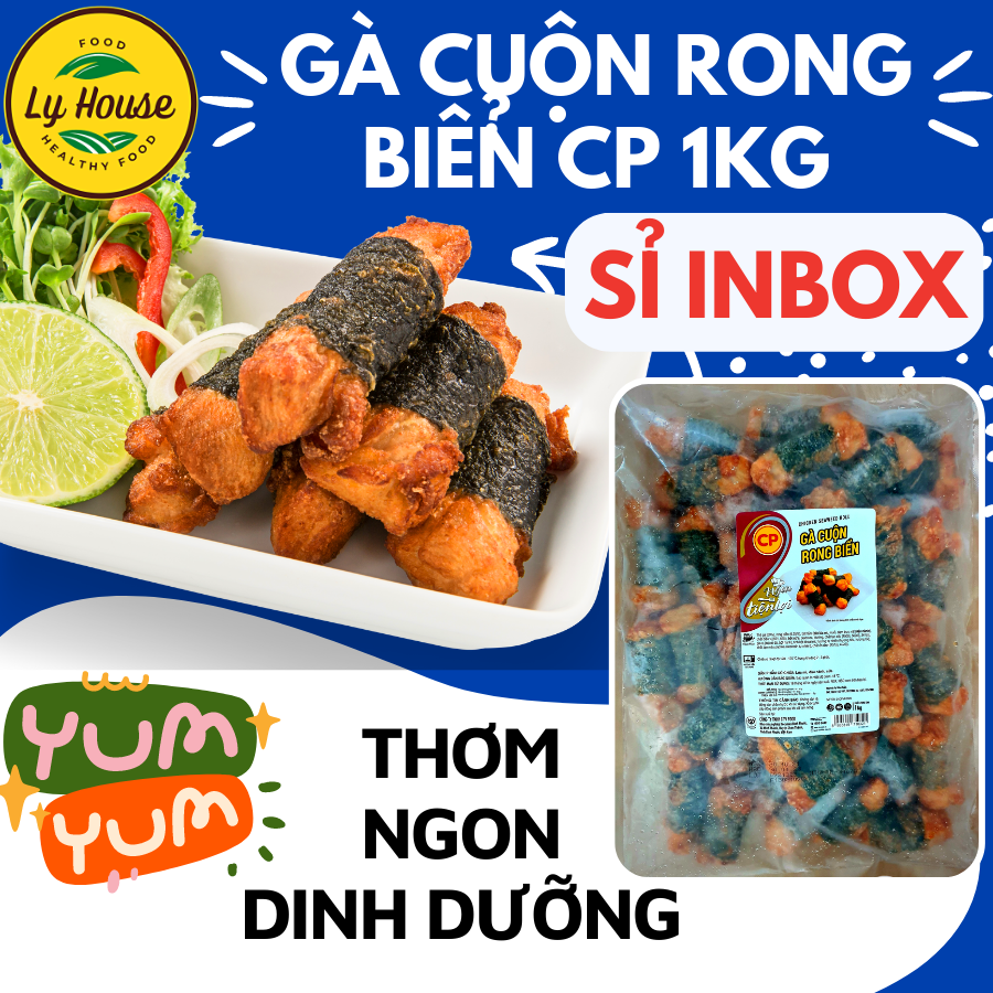 (quán ăn vặt) Gà cuộn rong biển CP 1 kg, làm từ gà tươi, dinh dưỡng. Gà ăn vặt thơm ngon, đậm vị như gà KFC. Lớp rong biển giòn rụm bọc ngoài. Thức ăn vặt an toàn, hợp vệ sinh thực phẩm, chế biến dễ dàng, tiện lợi Ly House