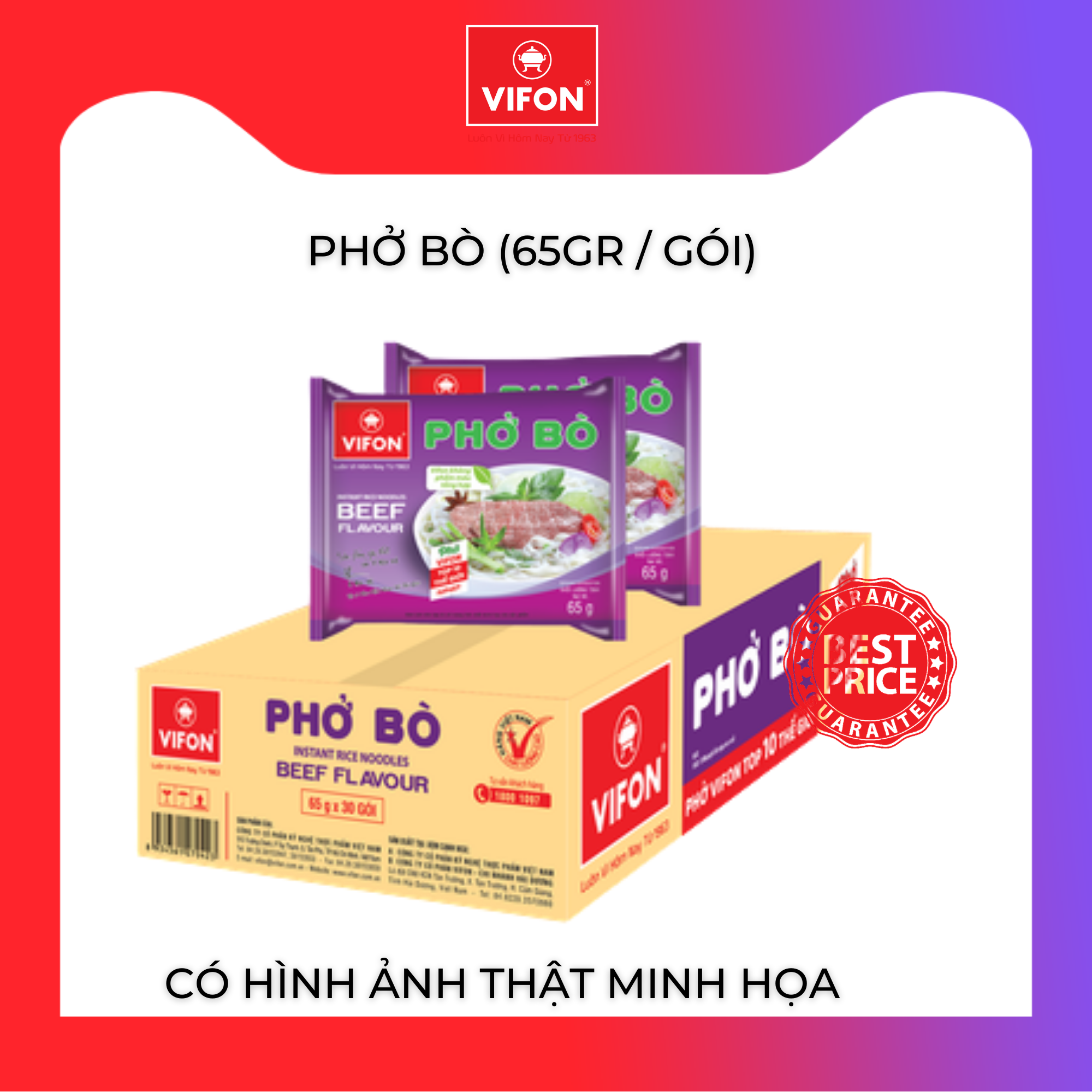 Thùng 30 Phở Bò VIFON (65g / Gói)