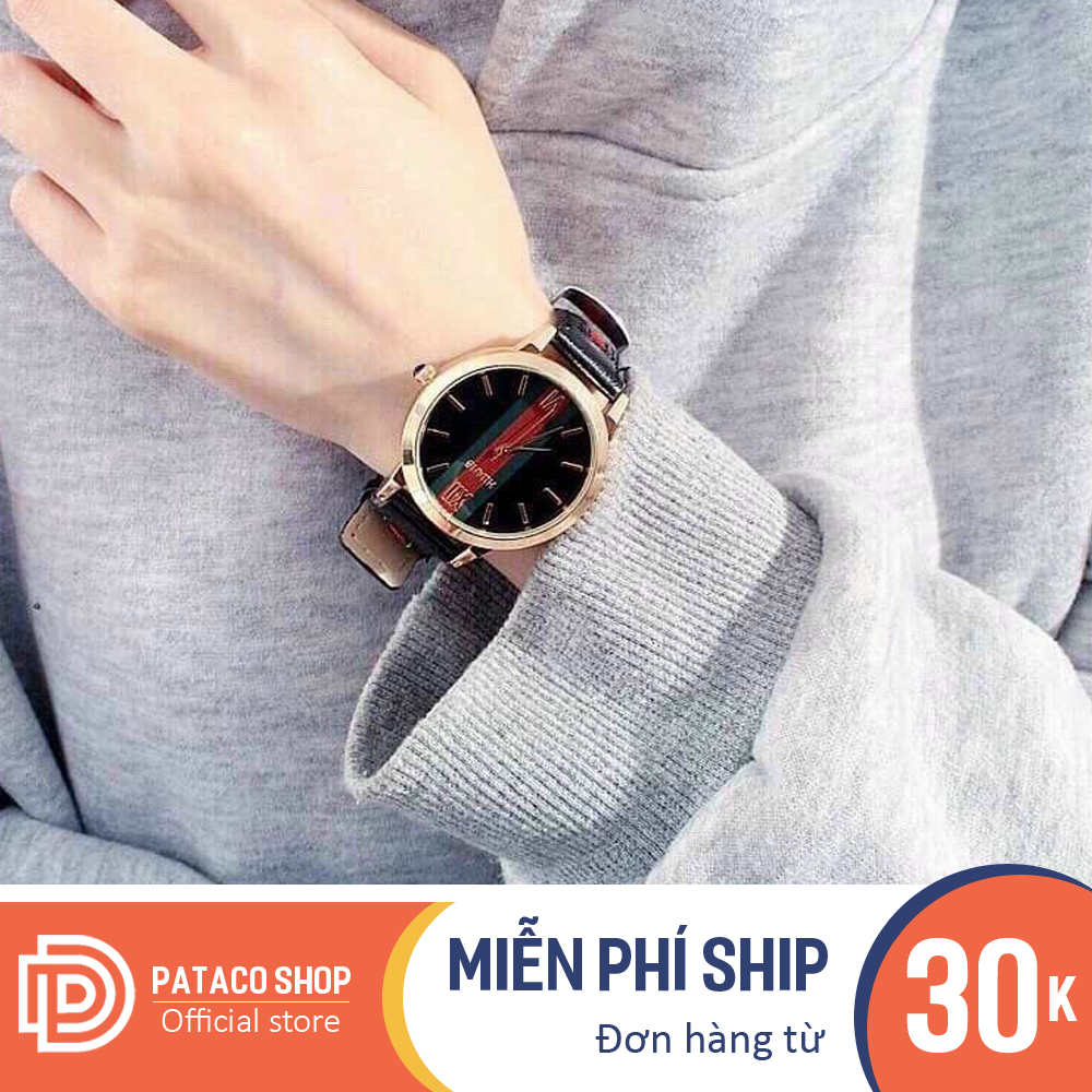 Đồng hồ thời trang nữ hot Huan D156 mặt tròn kẻ sọc kiểu dáng GC dây da cao cấp chống nước nhẹ bảo hành 6 tháng