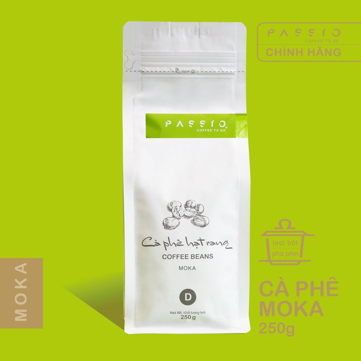 Cà phê Moka dạng Bột nguyên chất 100% rang mộc - Passio Coffee