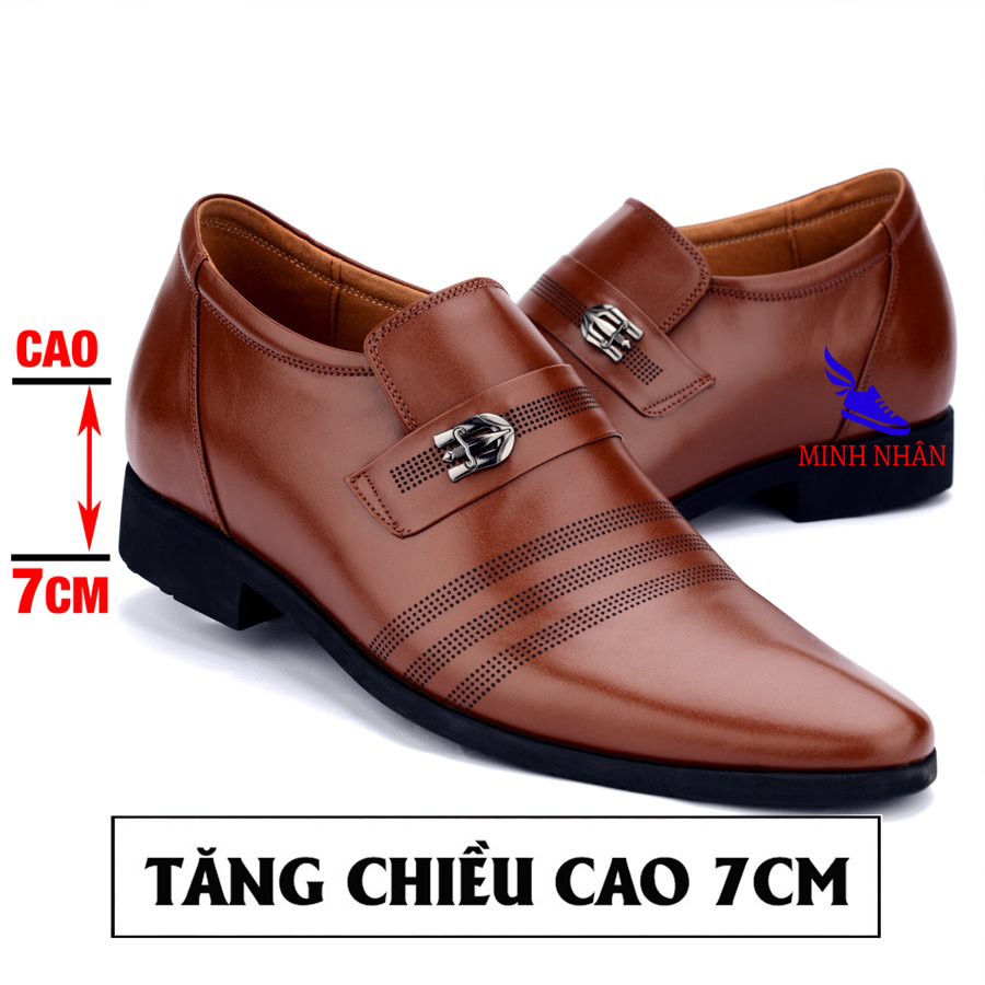 Minh nhân - giày tăng chiều cao nam 7cm da bò bảo hành 12 tháng giày tăng chiều cao nam cao ẩn 7cm kín đáo bí mật từ bên trong g-2 màu nâu