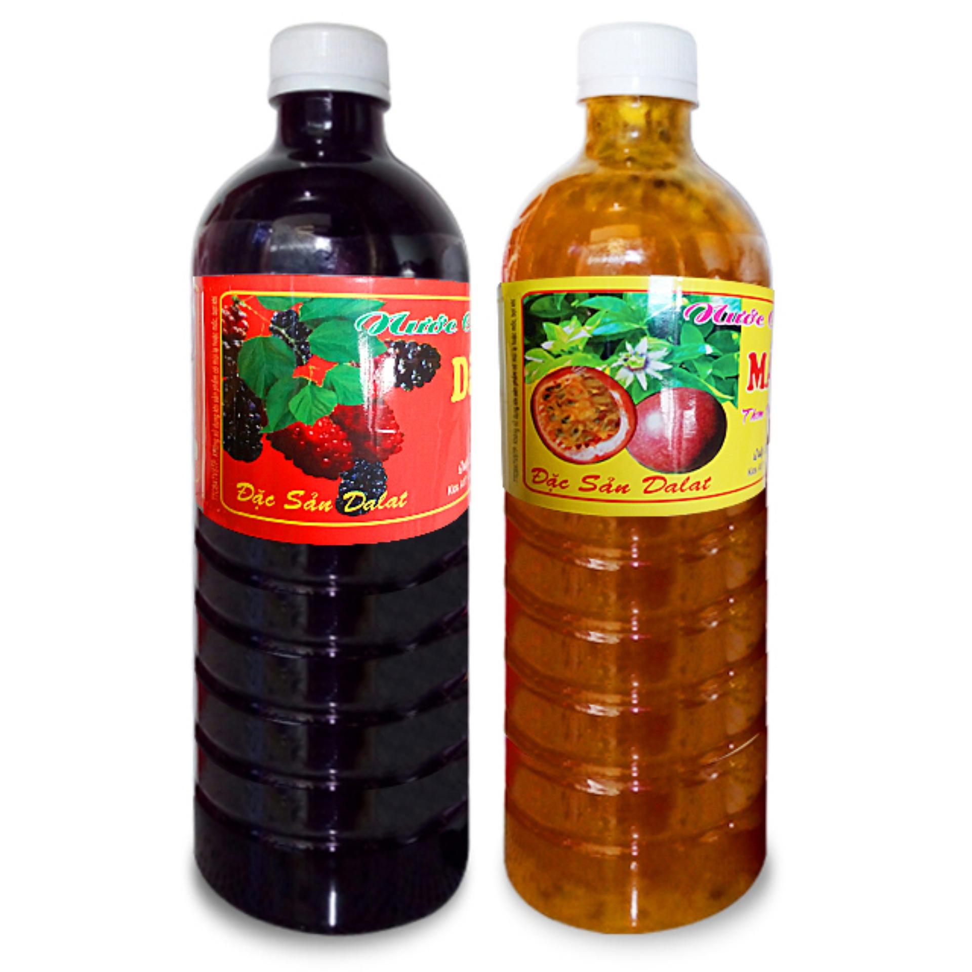 Bộ 2 chai lớn nước cốt dâu tằm, chanh dây