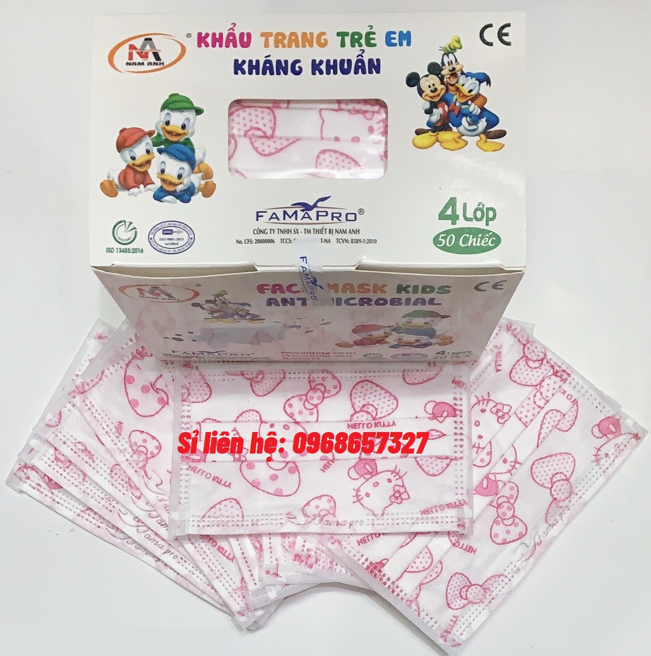 [HCM]KHẨU TRANG Y TẾ TRẺ EM 4 LỚP FAMAPRO - Hộp 50c - Hello Kitty