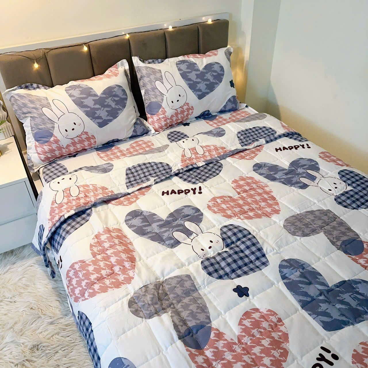 Combo ga gối, ga bọc nệm mẫu gấu bông, gấu dâu, stitch hồng dễ thương, drap giường giá rẻ kích thước