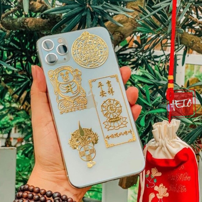 Bộ 4 miếng dán linh phù tài lộc ️h.ộ t.h.â.n linh phù dán điện thoại phong thủy