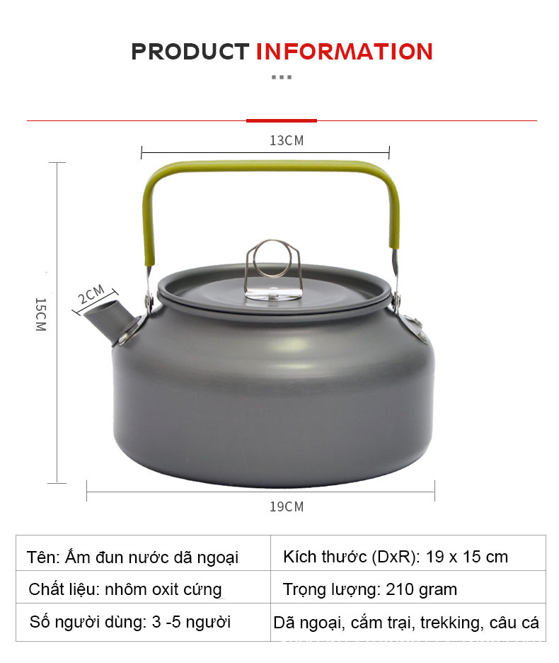 [HCM]Ấm đun nước dã ngoại DS-12 dung tích 1.2L
