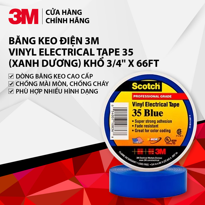Băng keo điện 3m vinyl electrical tape 35 khổ 3/4'' x 66ft