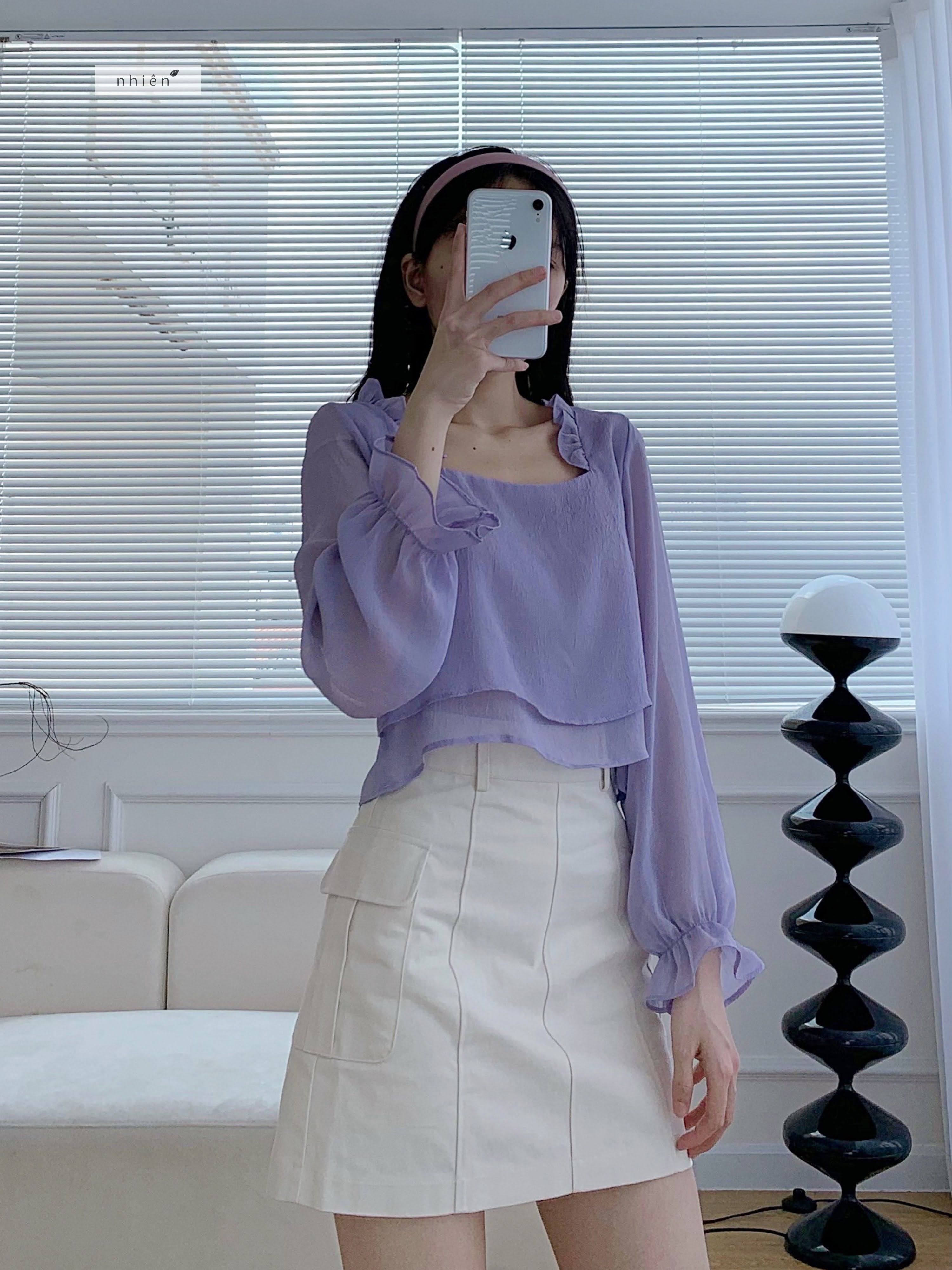 Áo kiểu nữ - Áo voan tơ tay dài nhiennhienvintage BA280