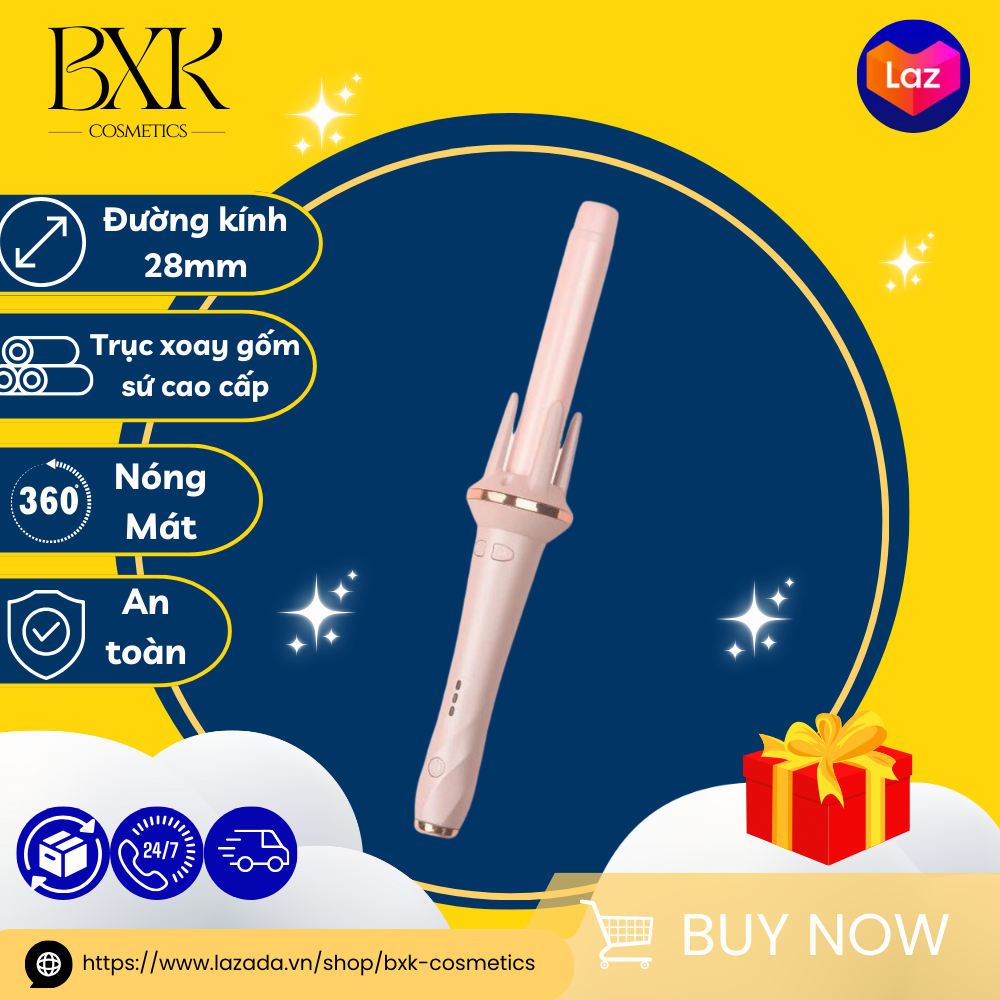 Máy uốn tóc tự động nội địa Trung trục xoay gốm sứ cao cấp xoay linh hoạt 360 độ 5 trục sóng dễ tạo kiểu đường kính uốn 28mm an toàn
