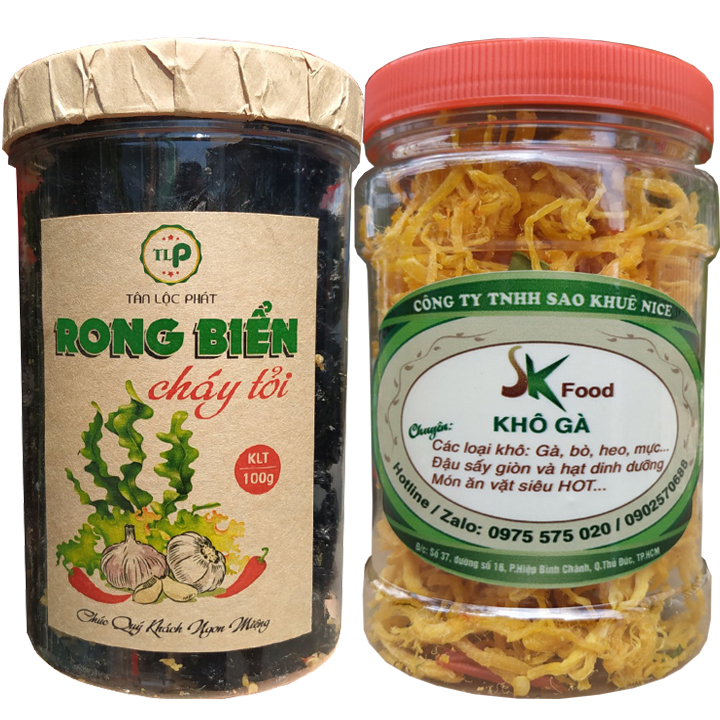 COMBO 2 HŨ KHÔ GÀ VÀ RONG BIỂN CHÁY TỎI THƠM NGON BỔ DƯỠNG CHO SỨC KHỎE