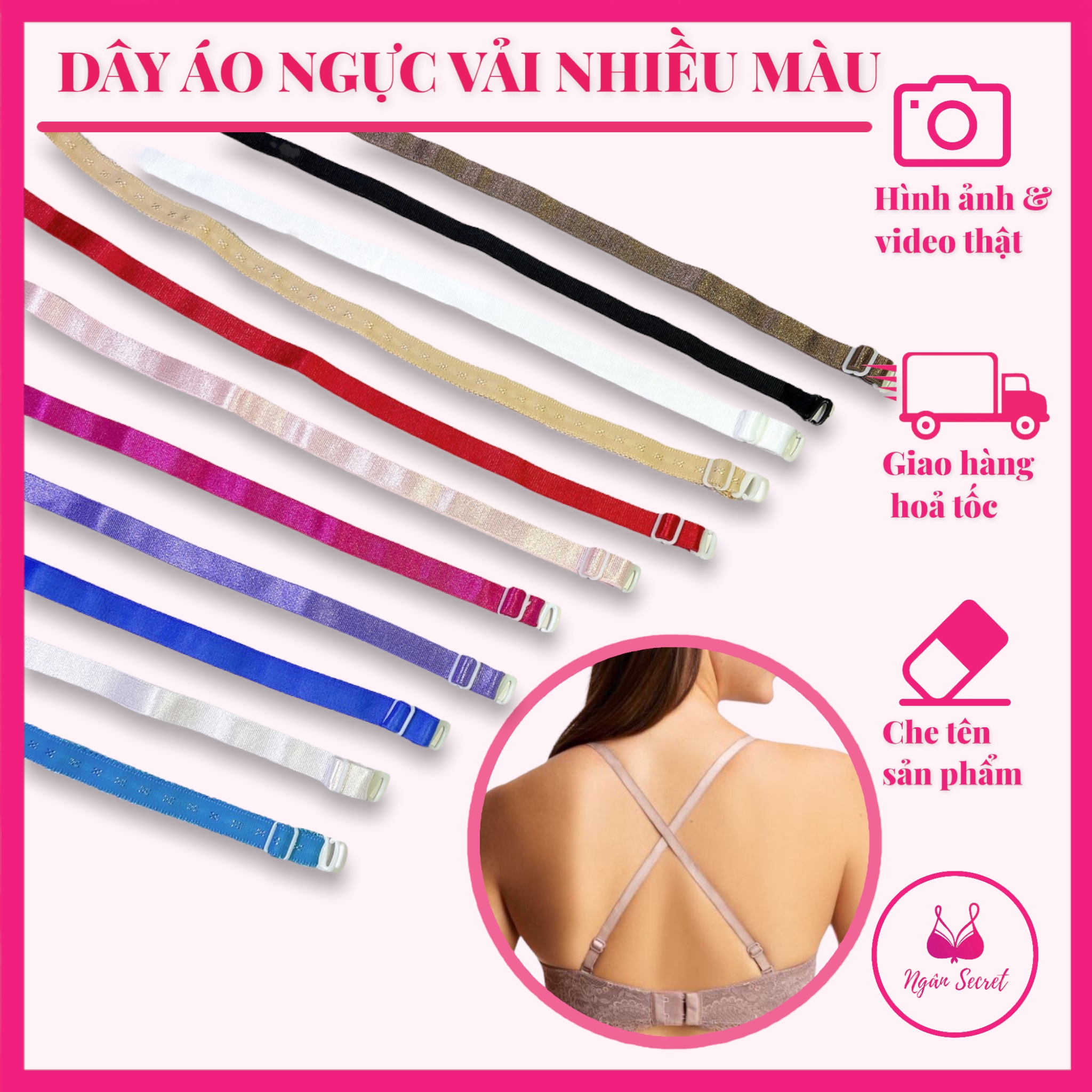 Dây áo ngực vải, nhiều màu sắc, móc nhựa, có thể điều chỉnh