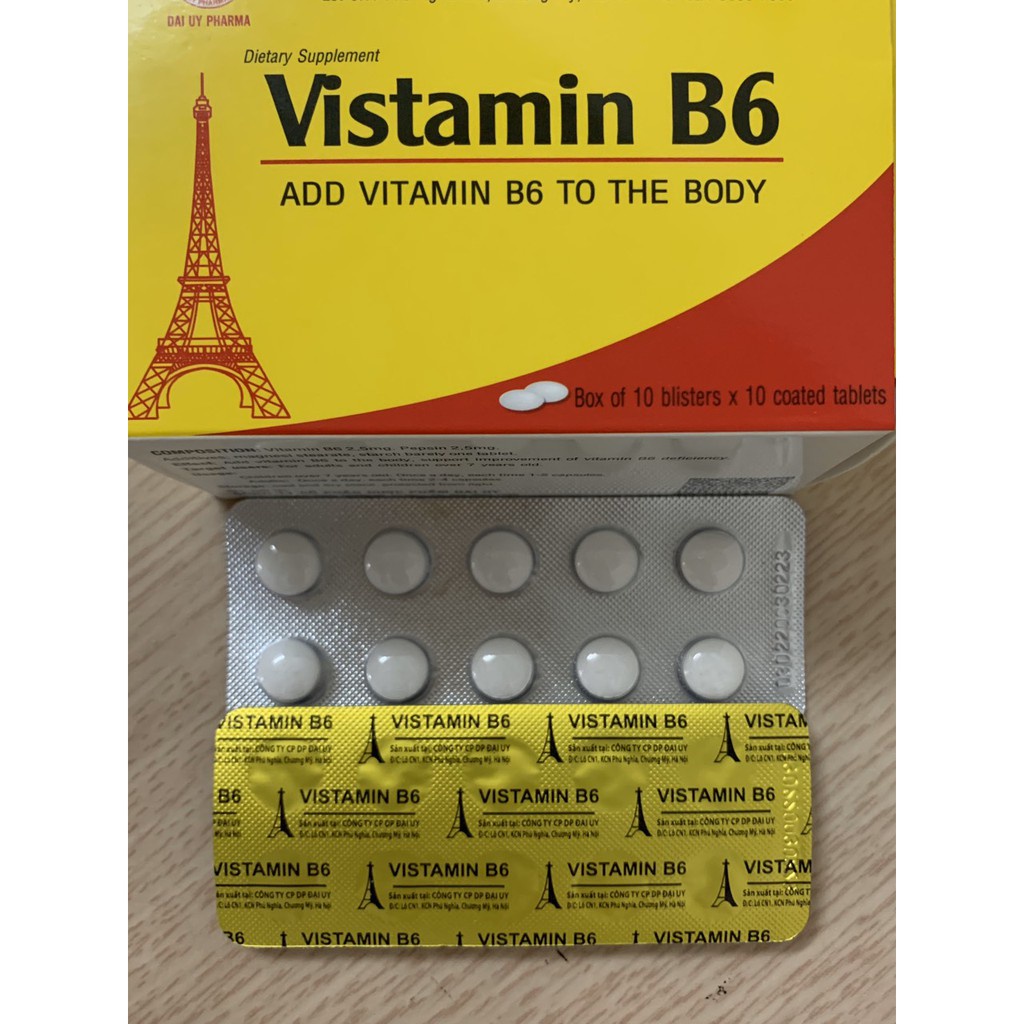 Vitamin B6 Vỉ 100 Viên - Bổ Sung Vitamin Nhóm B Cho Cơ Thể