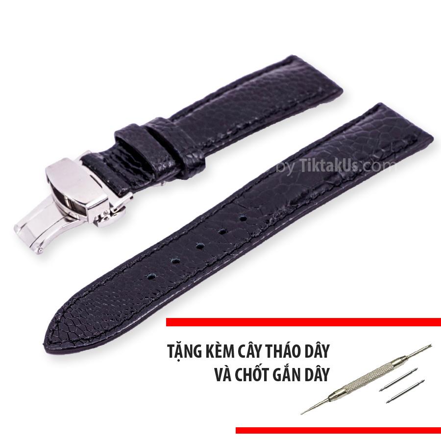 [HCM]Dây đồng hồ nam da đà điểu thật kèm khóa bướm chống gãy dây Size 18mm - Tiktakus