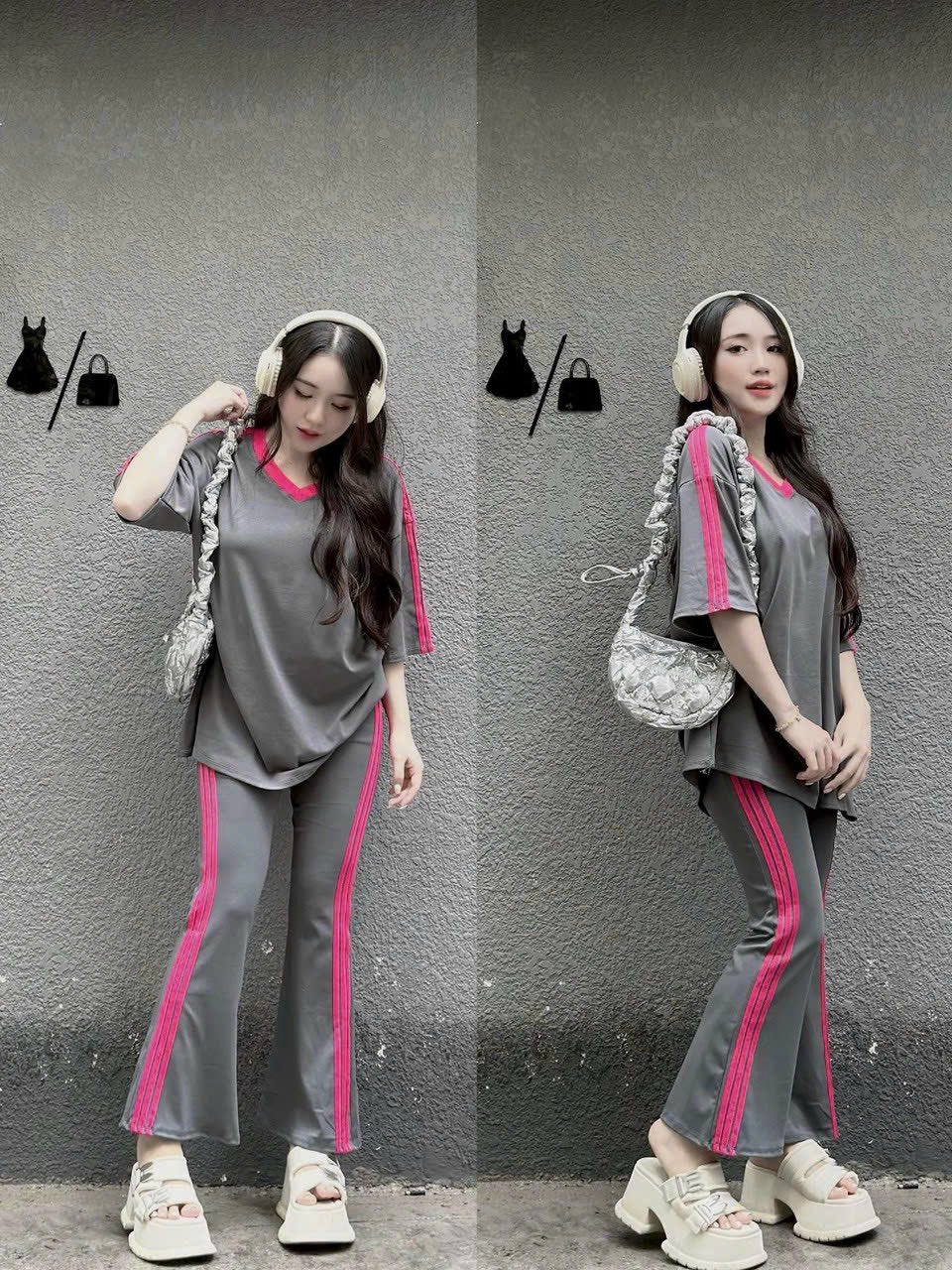 Set Bộ Tăm Lạnh Phối , Áo Tay Lửng Forrm Rộng Cổ Tim Kèm Quần Dài Ống Suông , Có 3 Màu Như Hình Mặc Tôn Dáng