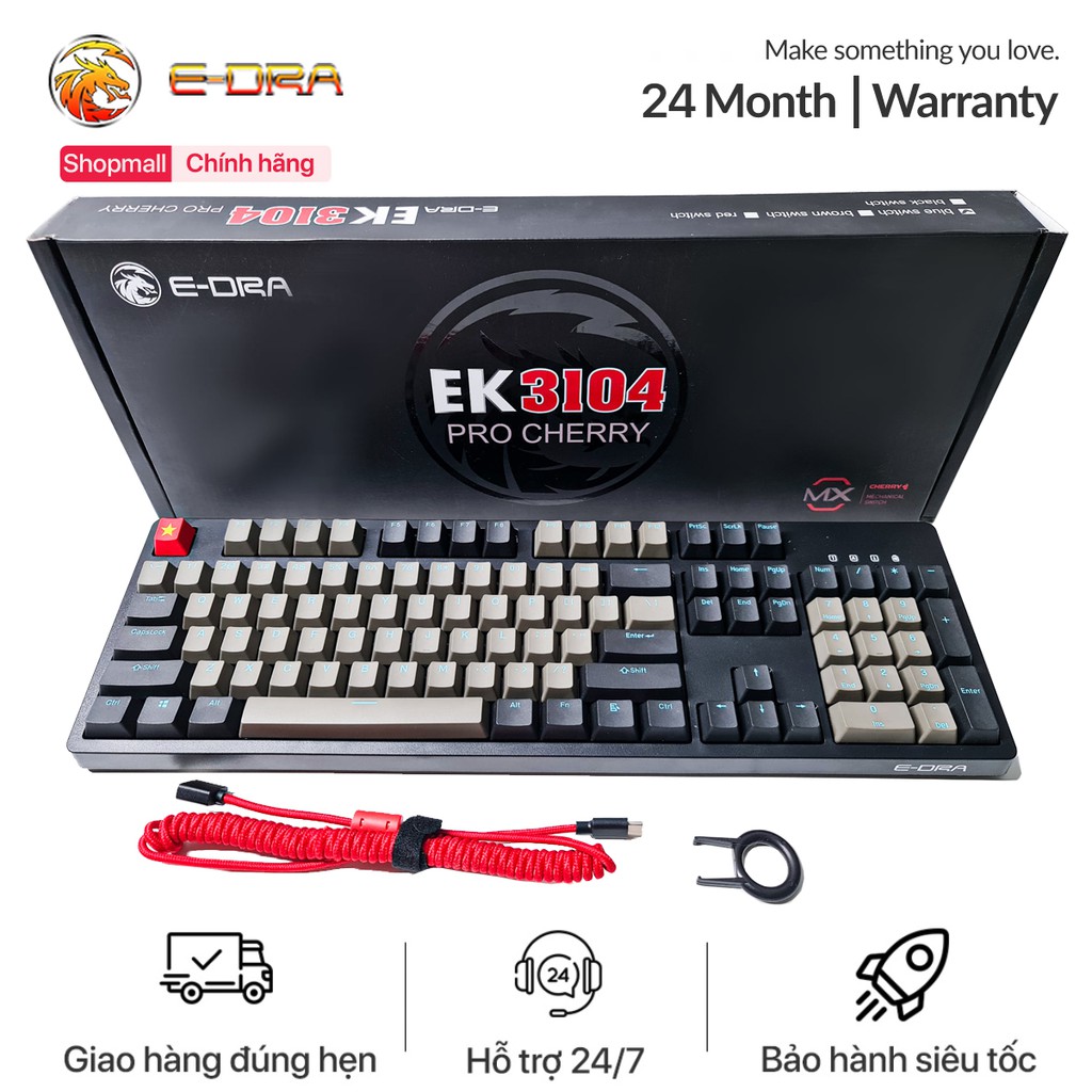 Bàn phím cơ e-dra ek3104 pro cherry sky dolch bh 2 năm chính hãng