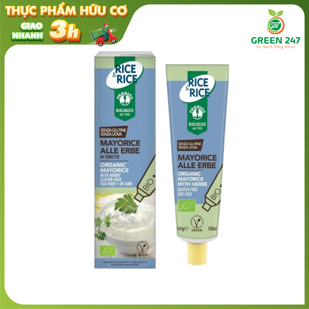 Sốt Mayorice thảo mộc hữu cơ không trứng probios Green247 145g PVN325 chính hãng