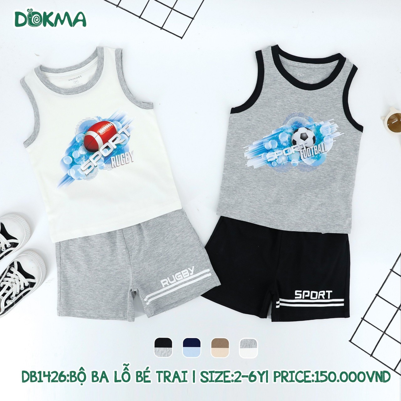 DB1426 Bộ quần áo ba lỗ cotton bé trai Dokma 2-6T