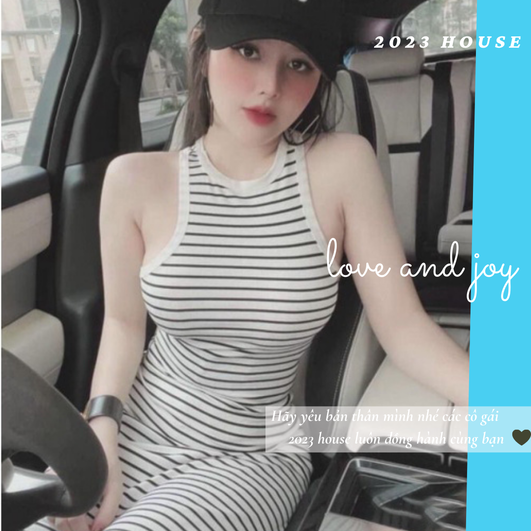 Đầm body nữ ba lỗ ôm dáng dài maxi sọc ngang chất thun gân dày dặn - 2023 House