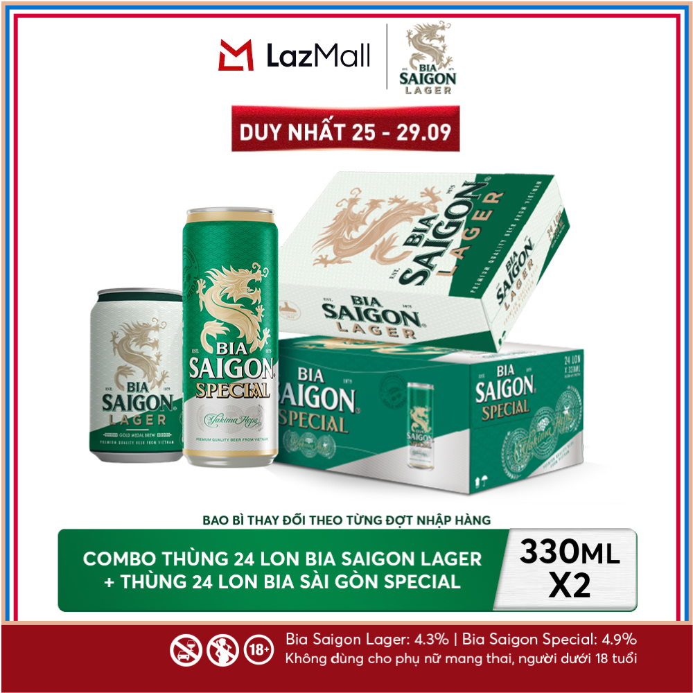 Nồng Độ Cồn 4.3% - Combo 1 Bia Saigon Lager 330ml + Nồng Độ Cồn 4.9% - 1 Bia Sài Gòn Special 330ml