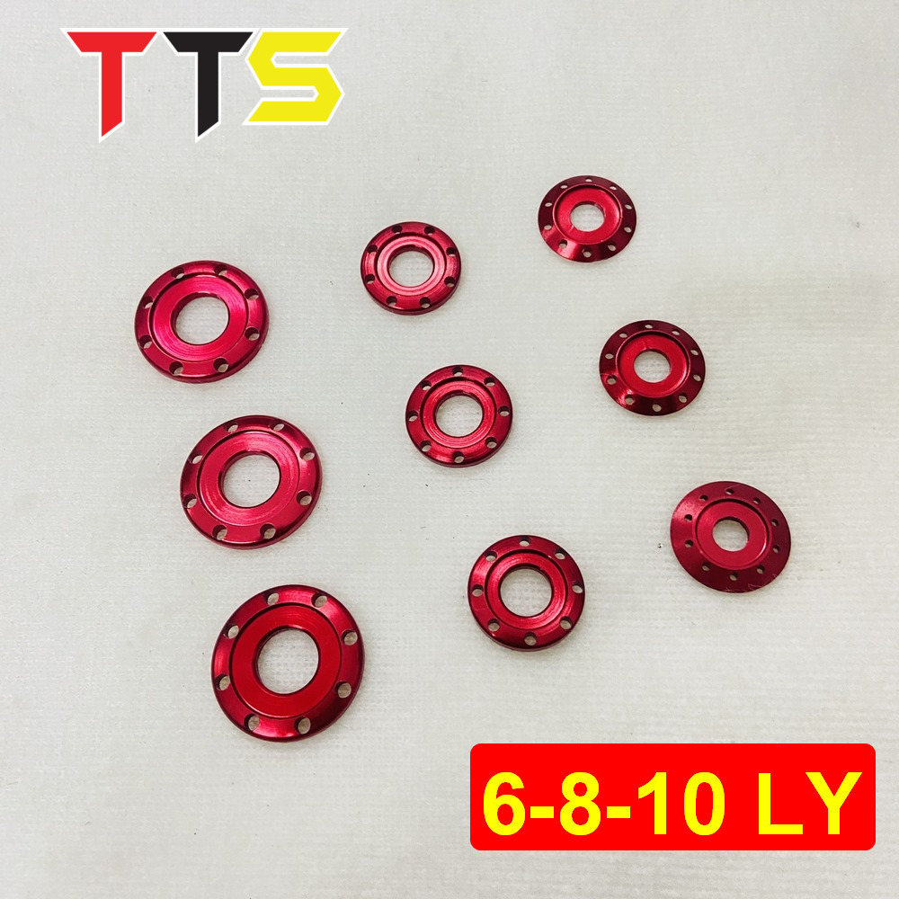 Lông đền nhôm lổ 6ly, 8ly, 10ly màu đỏ sử dụng bắt cạt te, treo pô, chân phuộc WAVE, DREAM, FUTURE