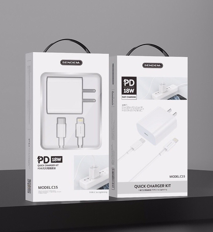 Bộ Củ Cáp Sạc Nhanh 18W SENDEM C15 cổng USB Type C hỗ trợ PD Super Chager dành cho iPhone11, iPhone 11Pro, 11Pro Max, iPad, Macbook