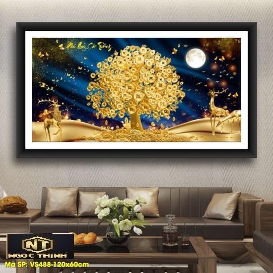 Tranh Đính Đá cao cấp VS488 Phú Quý Cát Tường Kích thước: 120x60cm