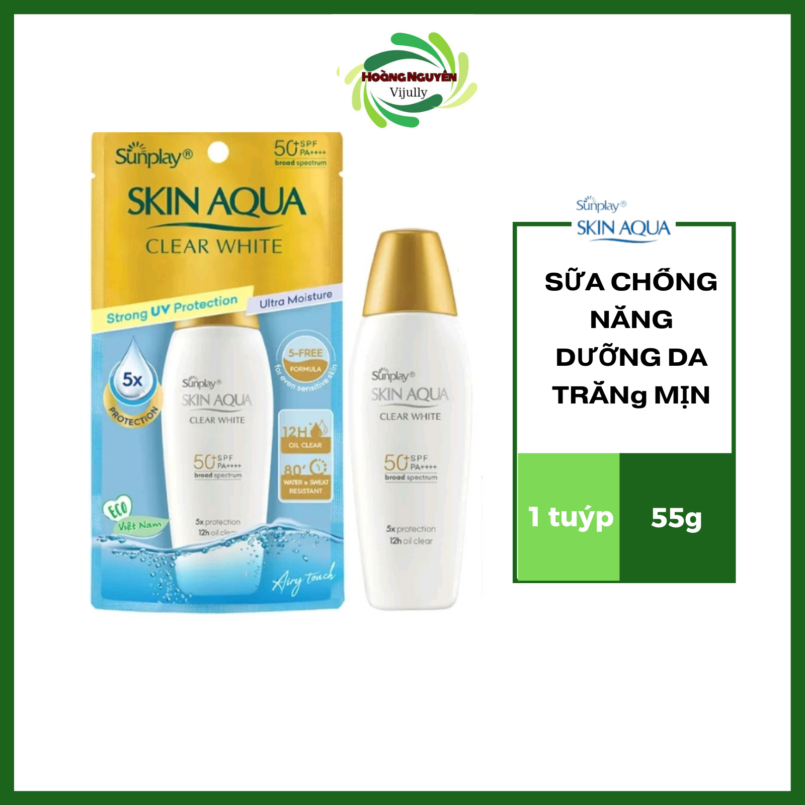 Sữa chống nắng hằng ngày dưỡng trắng sunplay skin aqua clear white spf 50+, pa++++ 55g