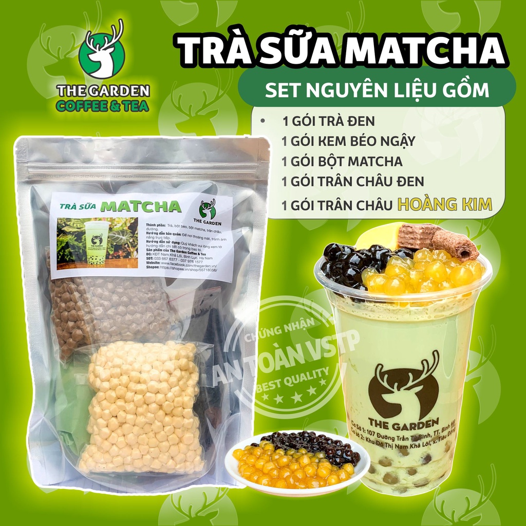 Set trà sữa tự pha trân châu đường đen the garden, nguyên liệu làm trà sữa phúc long, matcha 10 vị 6-8 ly