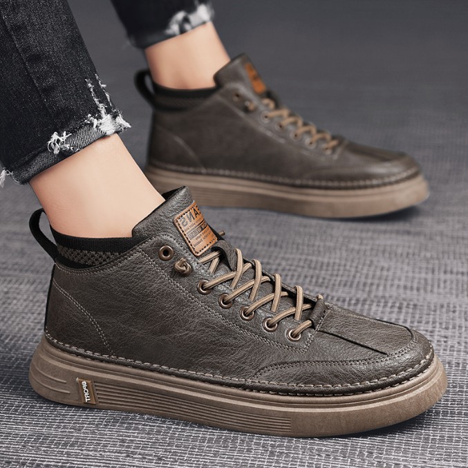 Giày Sneaker nam cổ cao, bốt cổ ngắn nam chất da lì siêu đẹp phong cách Hàn Quốc JAGUAR - 409
