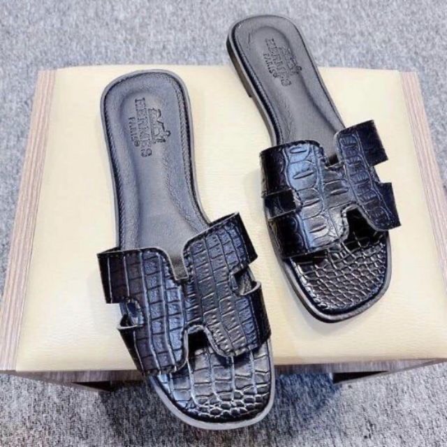 dép chữ h da rắn màu đen siêu hot kèm video