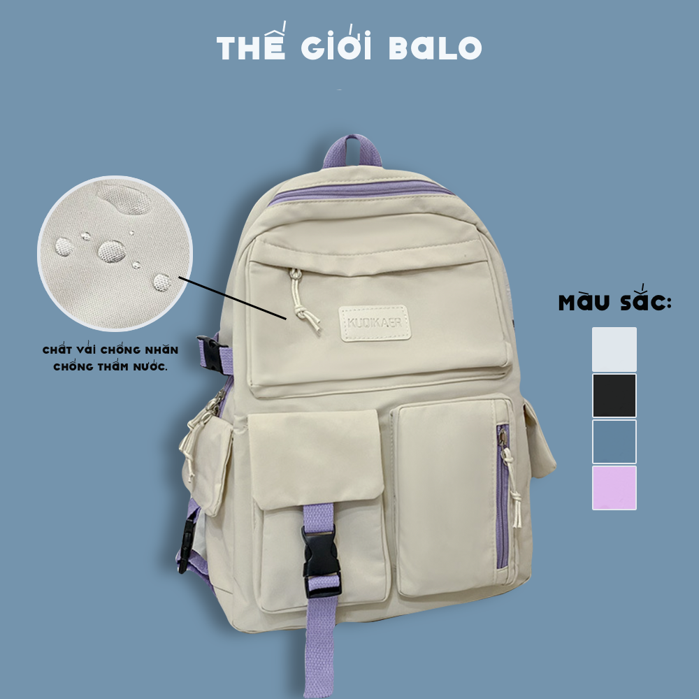 Ba lô nữ dễ thương đi học ulzzang chống nước, balo chống nhăn phối màu dây kéo hàng Quảng Châu | BL002