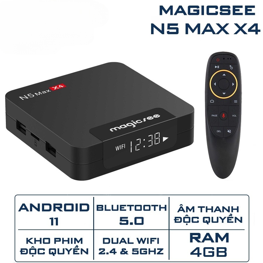 Android tivi box magicsee n5 max chip s905x4, phiên bản 2022 - ram 4gb, rom 32gb, android 11 - có remote giọng nói