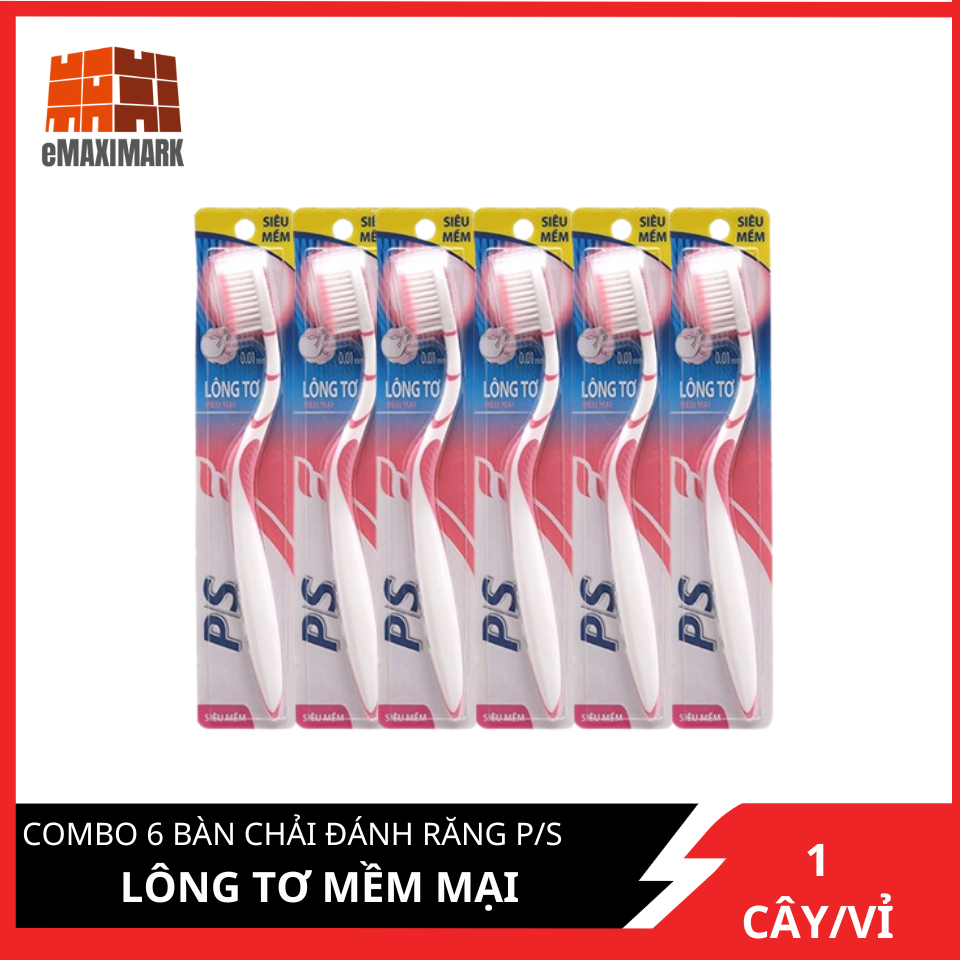Combo 6 bàn chải đánh răng p/s lông tơ mềm mại vỉ 1 cây